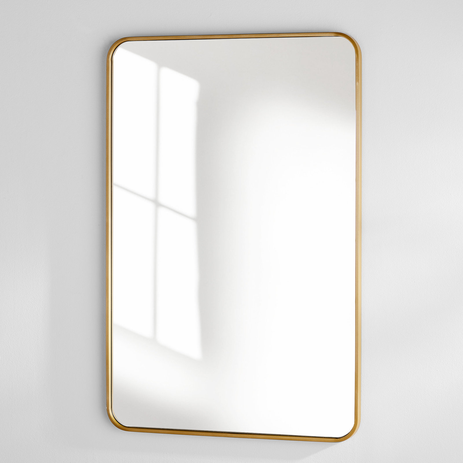 Sabine Metal Rounded Rectangle Wall Mirror, 40" x 27", Brass