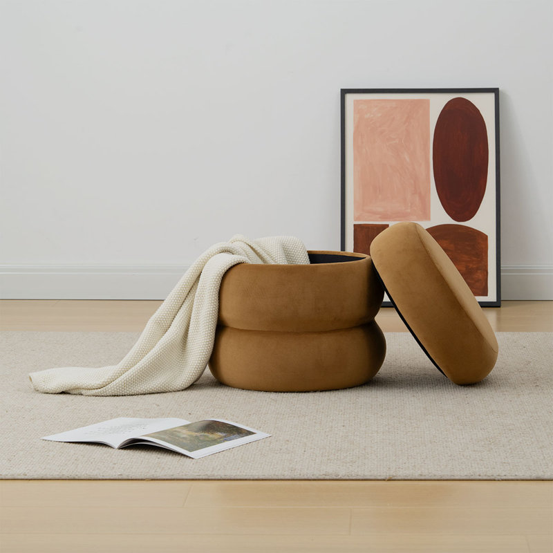 Repose-pieds moderne en velours avec rangement, Chameau