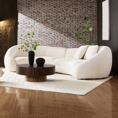 Modern Curved Polyester Sofa With Love Heart Backrest Contemporary Design For Living Room, Lounge, Apartment, Hotel Lobby – White 125.98”