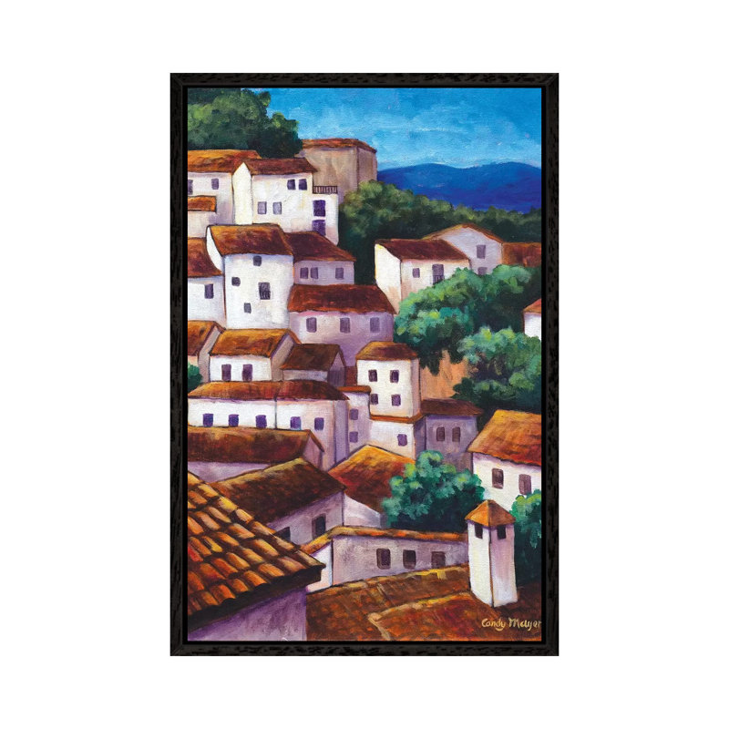 Spanish Village by Candy Mayer - Painting on Canvas, 101.6cm H x 20.32cm W x 3.81cm D, Black Framed Canvas