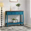 Console de style campagnard avec 2 tiroirs et tablette de rangement inférieure pour le vestibule, table d'appoint rustique avec tiroir de rangement et tablette pour le salon, couloir (bleu pagode)