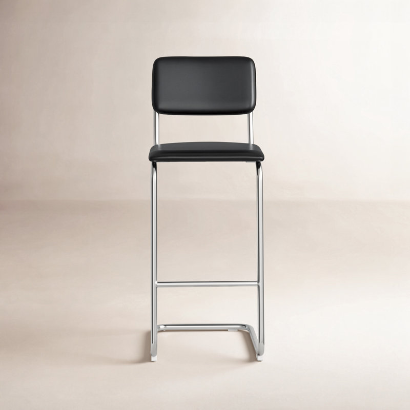 Tabouret de bar et de comptoir en cuir Walsh, Tabouret de bar (siège d'une hauteur de 30 po), Cuir vegan noir minuit
