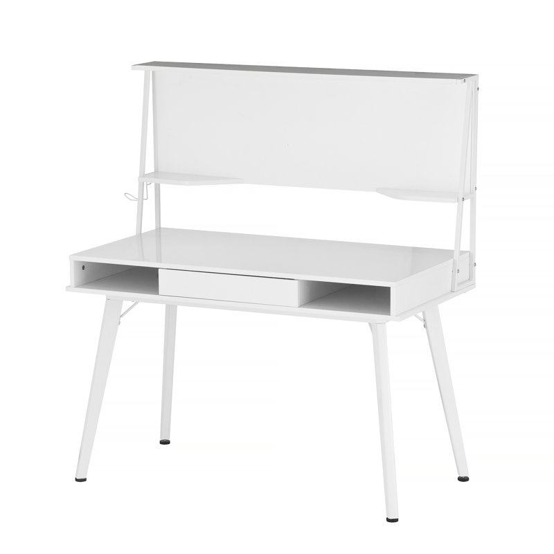 Bureau d'ordinateur avec rangement blanc et tableau magnétique effaçable à sec, blanc