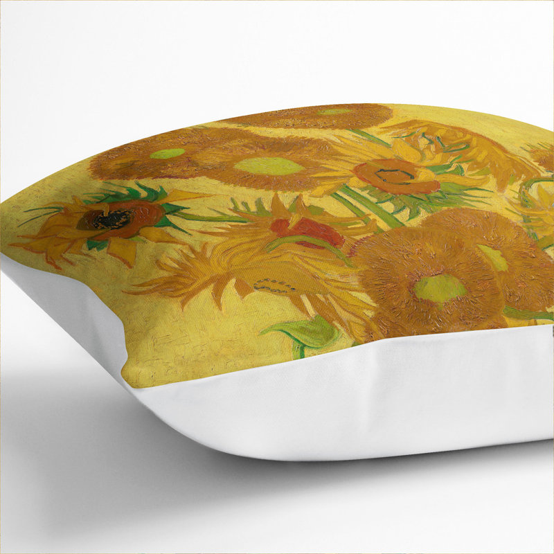 Fifteen Sunflowers Floral Square Throw Cushion, White, 40cm H x 40cm W x 15cm D