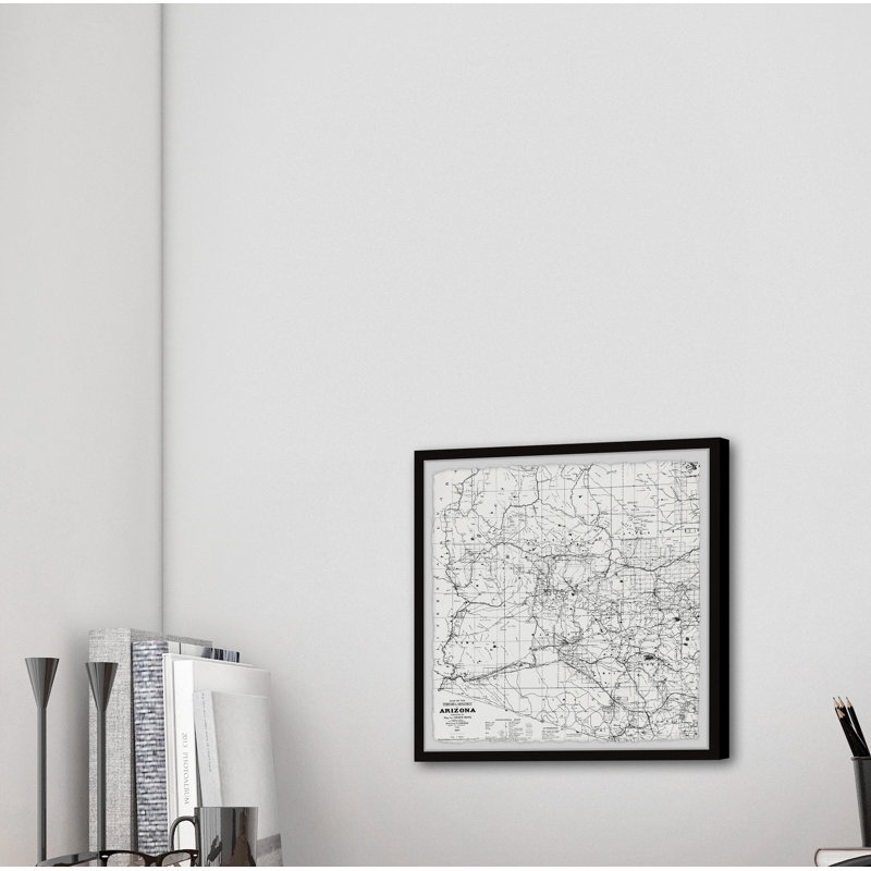 Arizona Gray Map - Reproduction d'art graphique sur papier encadré, H 32 po x l 32 po x P 1,5 po