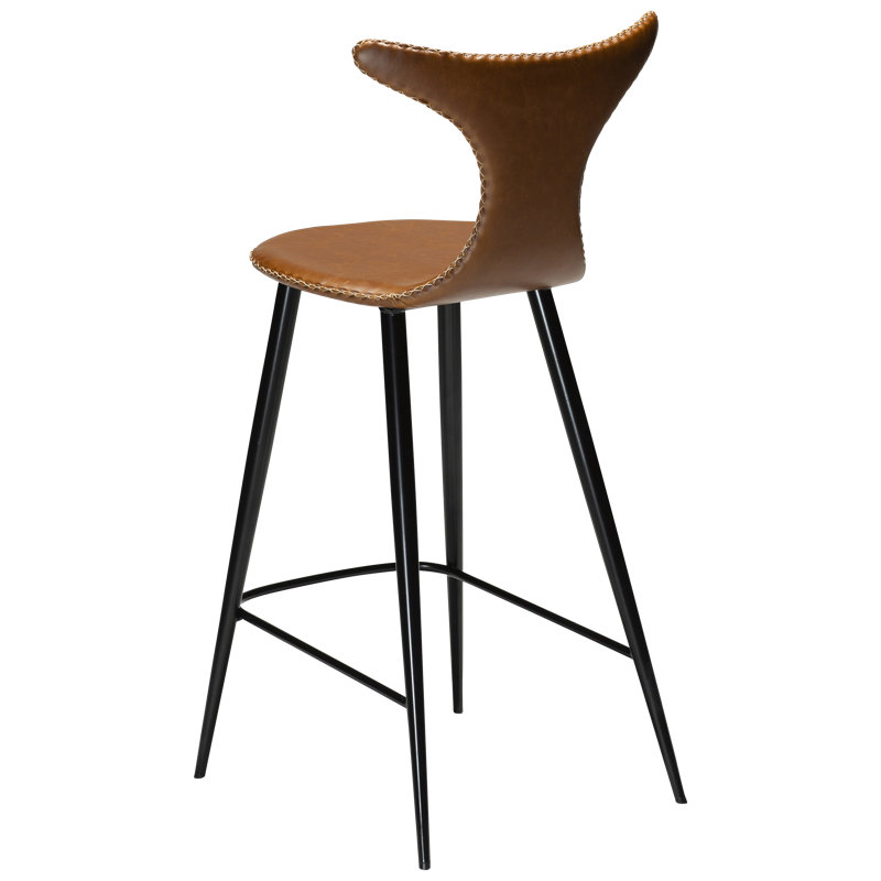 Upholstered Counter Stool with Metal Frame, Light Brown