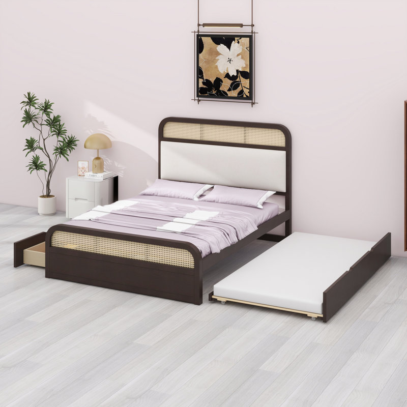Lit plateforme en bois avec lit gigogne et 2 tiroirs