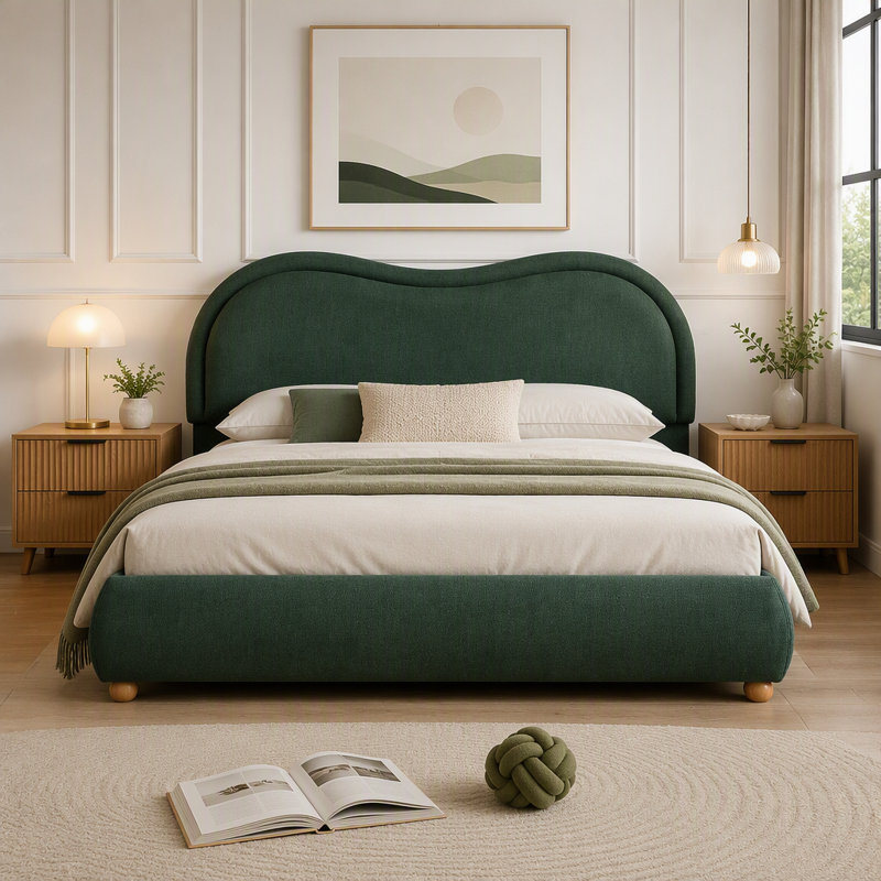Lit plateforme tapissier, Grand lit, Olive Green