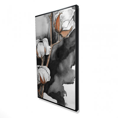 Cotton Flowers On A Black Background Print On Canvas