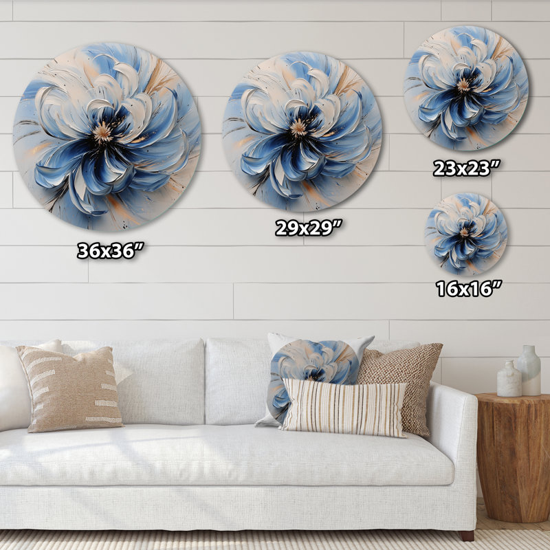 «White Velvet», «Chrysanthemums Ink River II», impression métallique ronde sur fond blanc, H 36 po x l 36 po