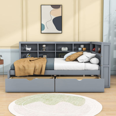 Haileyjo Wood Daybed with 2 Drawers,USB Charging and Shelves by Red Barrel Studio