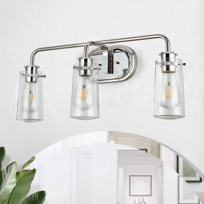 24" Chrome 3-Light Vanity Bathroom Light with Clear Seedy Glass Shades