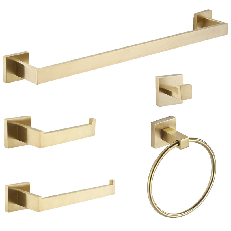 Bath Hardware Set 5-Piece Towel Bar, Toilet Paper Holder Towel Ring Towel Hook Bathroom Accessories Set In Brushed Gold