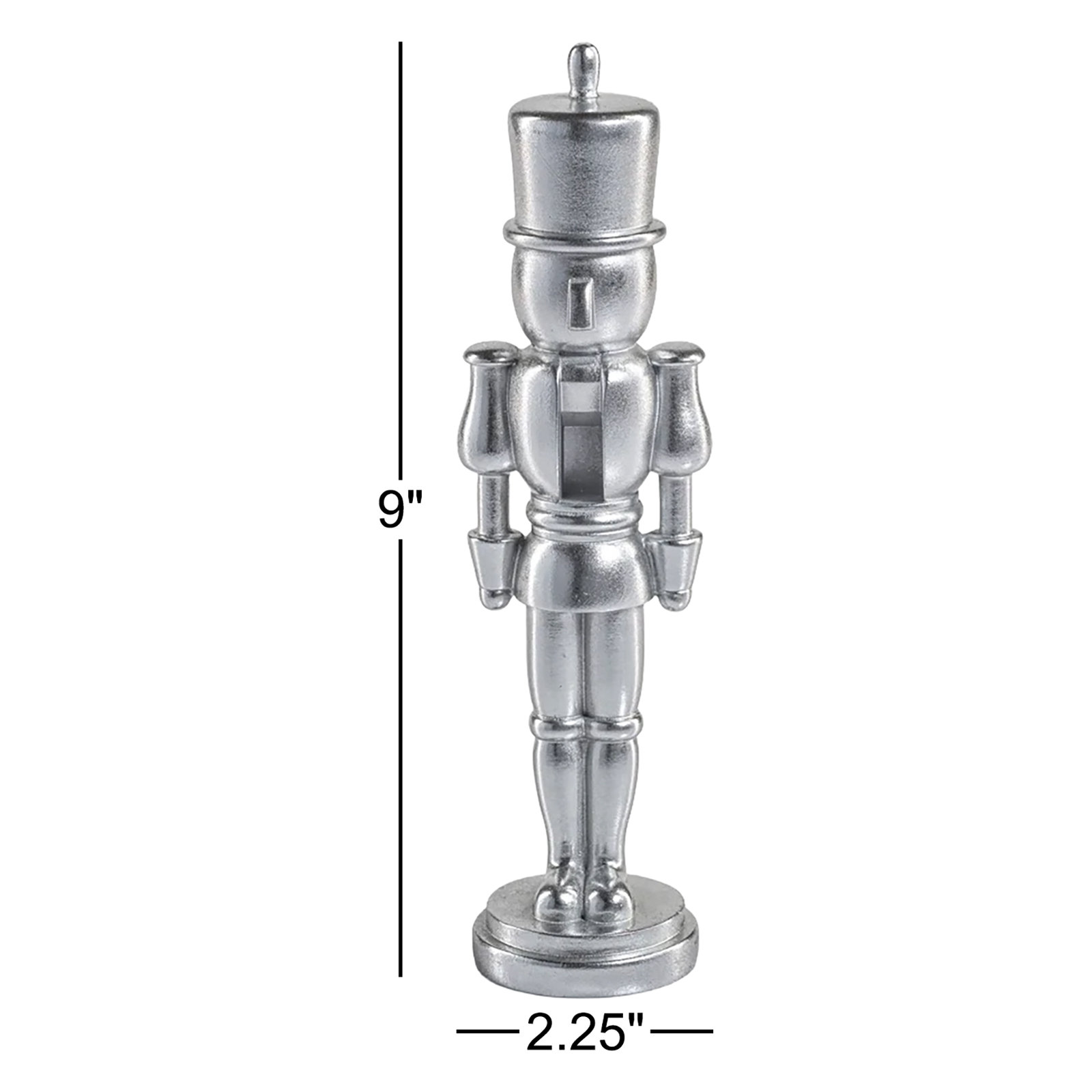 2-Piece Metallic Nutcracker Figurine Set, Silver, 9" H x 2.25" W x 2.25" D