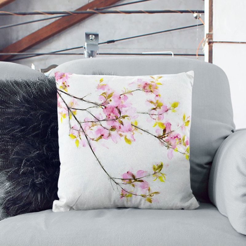 Floral Square Cushion, 40cm H x 40cm W x 15cm D, Stone
