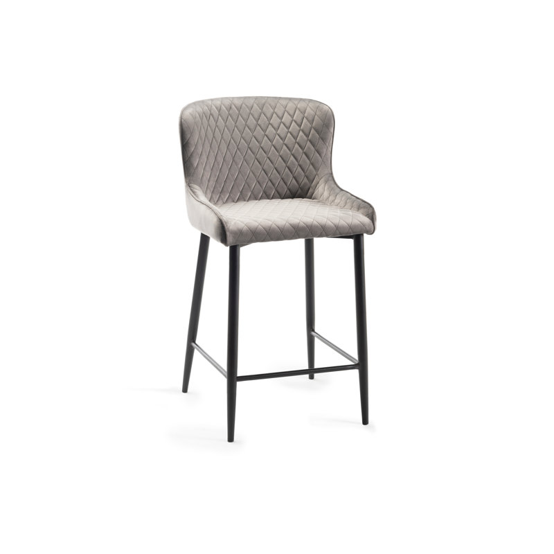 Mireille Upholstered Adjustable Height Bar Stool with Steel Frame, Black, Grey
