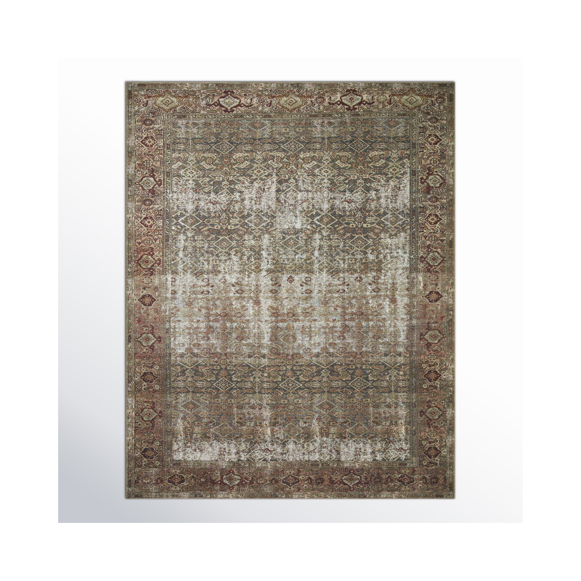 Georgie Oriental Moss/Salmon Area Rug, Rectangle 7'6" x 9'6"