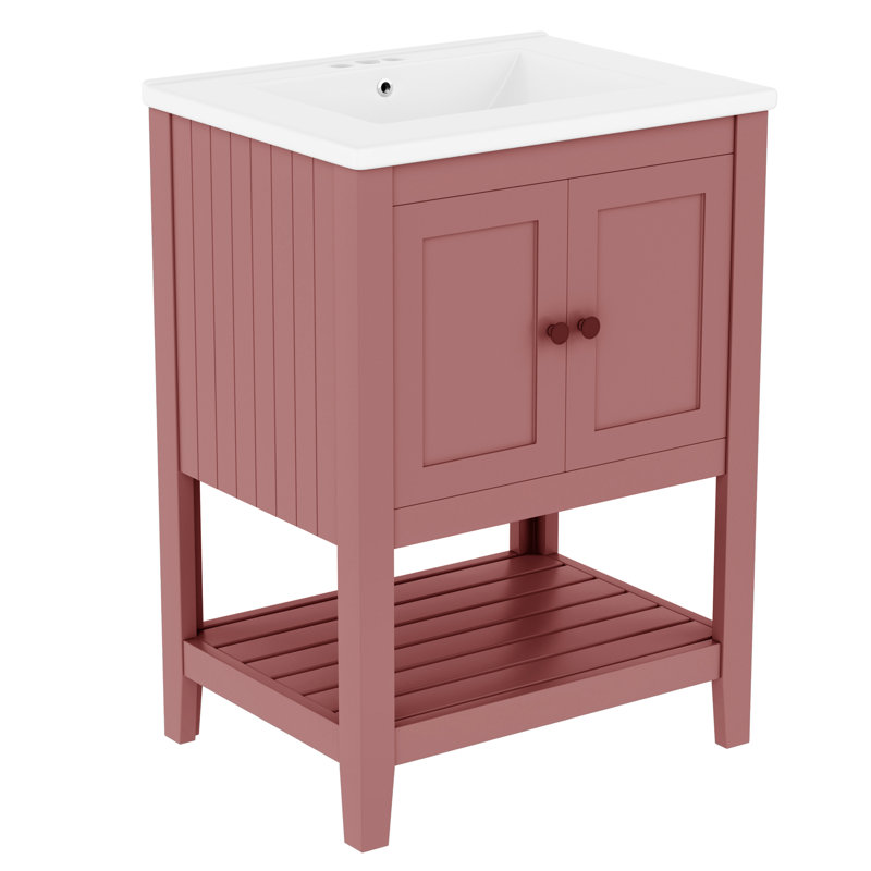 Meuble-lavabo simple 24 po avec comptoir en céramique 24 po, Rouge