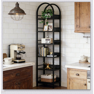 Versatility Display Shelf, Compact Bookshelf, Arched Corner Bookcase with 6 Tiers and Elegant Design for Small Spaces