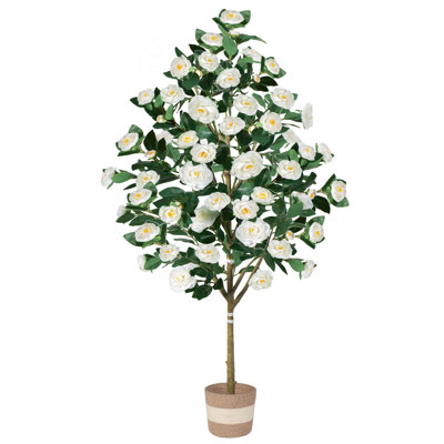 Camélia artificiel de 1,5 m, plante d'intérieur facile à assembler et à entretenir, idéale pour la décoration intérieure et autres usages, parfait comme sapin de Noël pour votre porche (1 paquet)