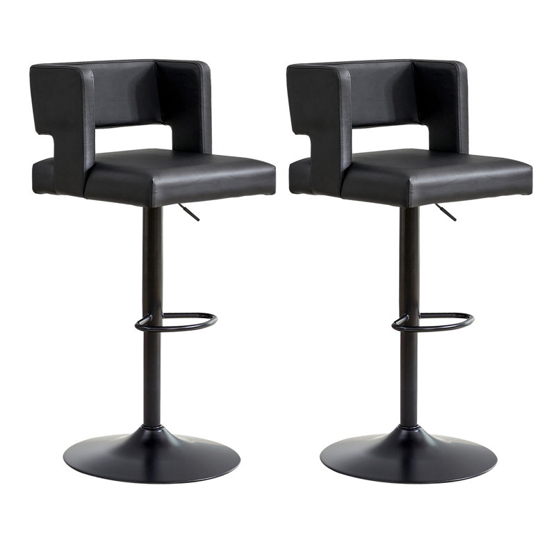 Bar Stool Adjustable Height Faux Leather Upholstered, Black Seat/Black Frame