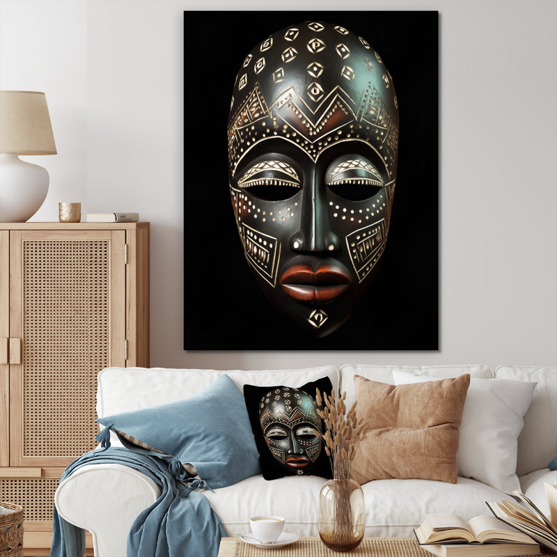 «Ethnical Traditional African Mask XXI», reproduction sur toile, H 32 po x l 16 po x P 1 po, Toile tendue