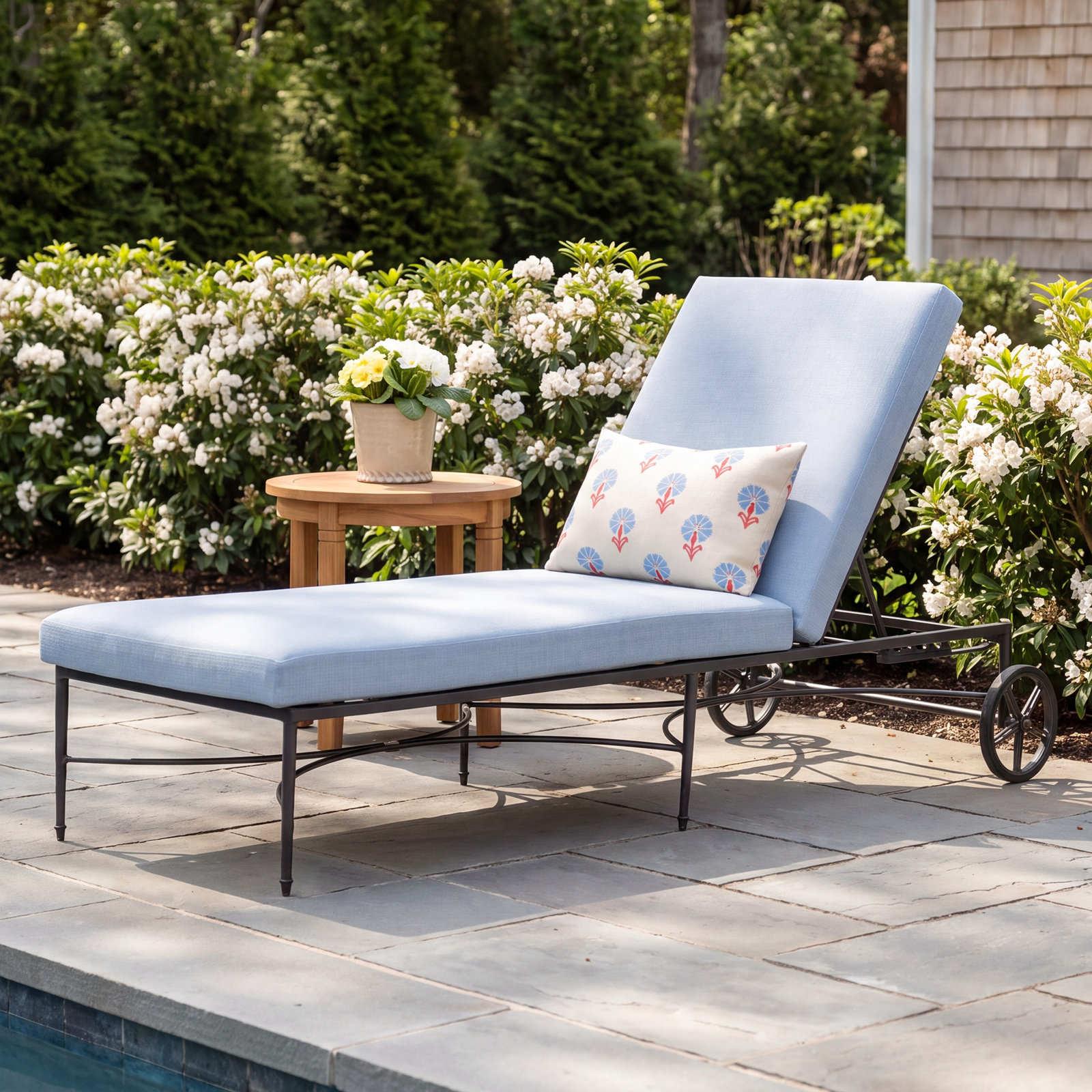 Roma 78" Sunbrella® Patio Chaise Lounge, Arbor Chambray, Welt