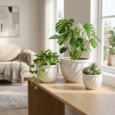 Pots de fleurs ronds torsadés et brillants pour plantes d'extérieur - Pots de fleurs minimalistes d'intérieur pour la décoration du salon et de la terrasse - Lot de 3