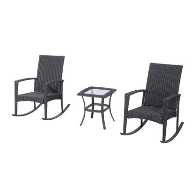 3 Pieces Rocking Chair Table Set Wicker Bistro Set with Coffee Table