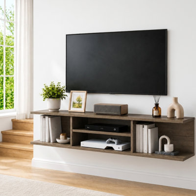 Floating TV Stand with Storage, Wall Mounted Wood Entertainment Center for Living Room, Brown