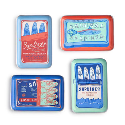 Ensemble de 4 bibelots en métal et plateaux de bureau sardines, H 0,5 po