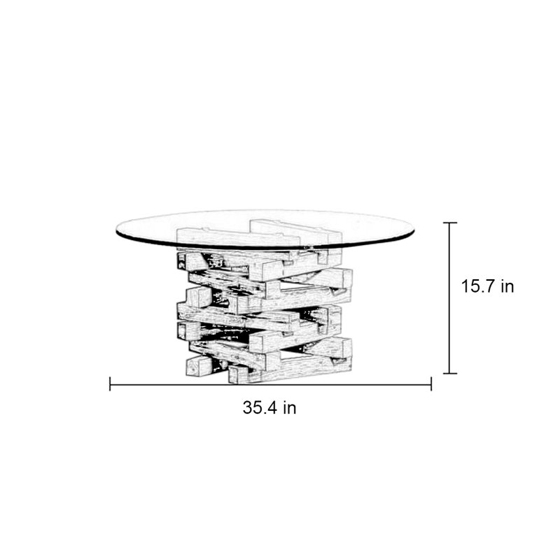 Simple modern solid wood glass coffee table, 15.7" H x 35.4" L x 35.4" W