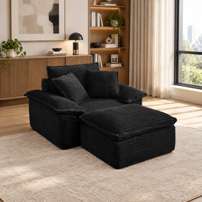 Fauteuil surdimensionné de 47 pouces et demi avec siège profond et repose-pieds mobile à 2 couches