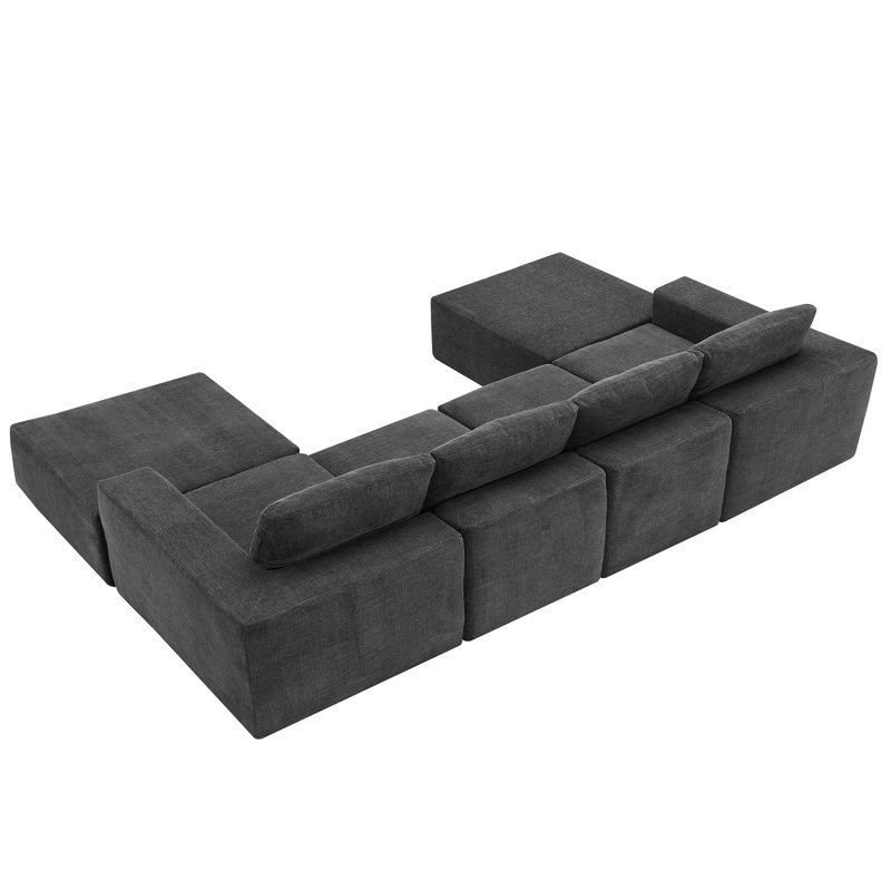 Boneless Modular U-Shaped Free Combination Sectional Sofa, Foam-Filled Sleeper Sofa Bed, Dark Gray Polyester