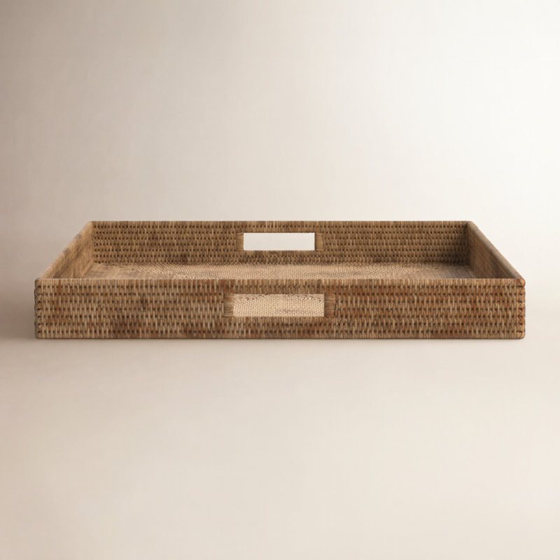 Edmond Rattan Tray, Honey Brown, 3" H x 24" W x 24" D