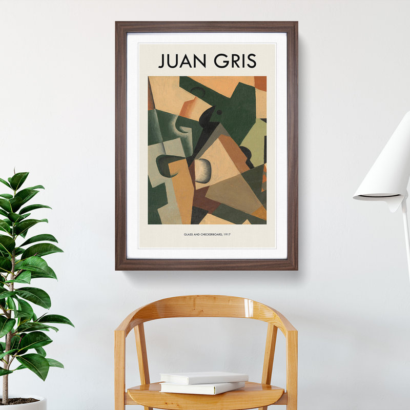 Glass And Checkerboard by Juan Gris - Single Picture Frame Print, Walnut Framed, 65cm H x 48cm W x 2cm D