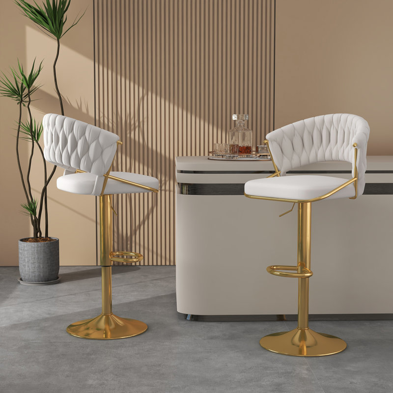 Christal Height Adjustable Swivel Bar Stool, Ivory, Gold