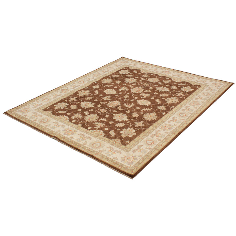 Tapis à main one-of-kind-noué la 2010 ushak brun/cuivre 8 pi 1 po x 9 pi zone de laine 8 po Molter