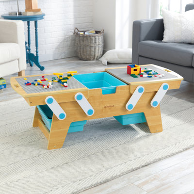 Building Bricks Play N Store Wooden Table with 200+ Bricks, Natural