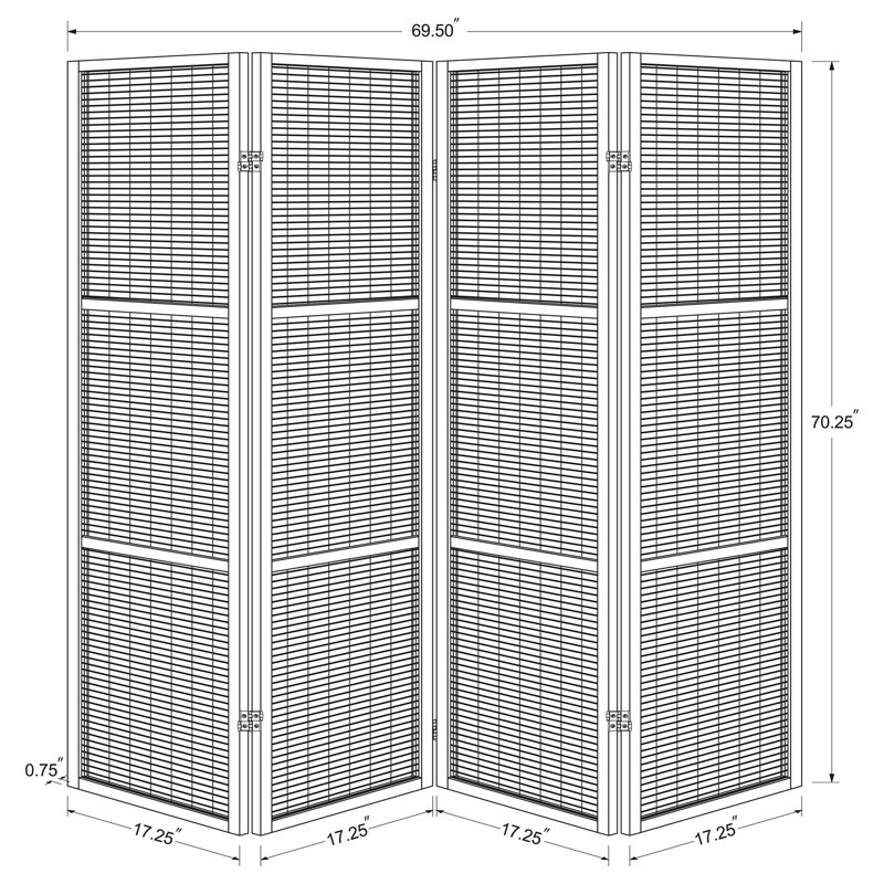 Kenabi Walnut 4-Panel Room Divider Folding Screen