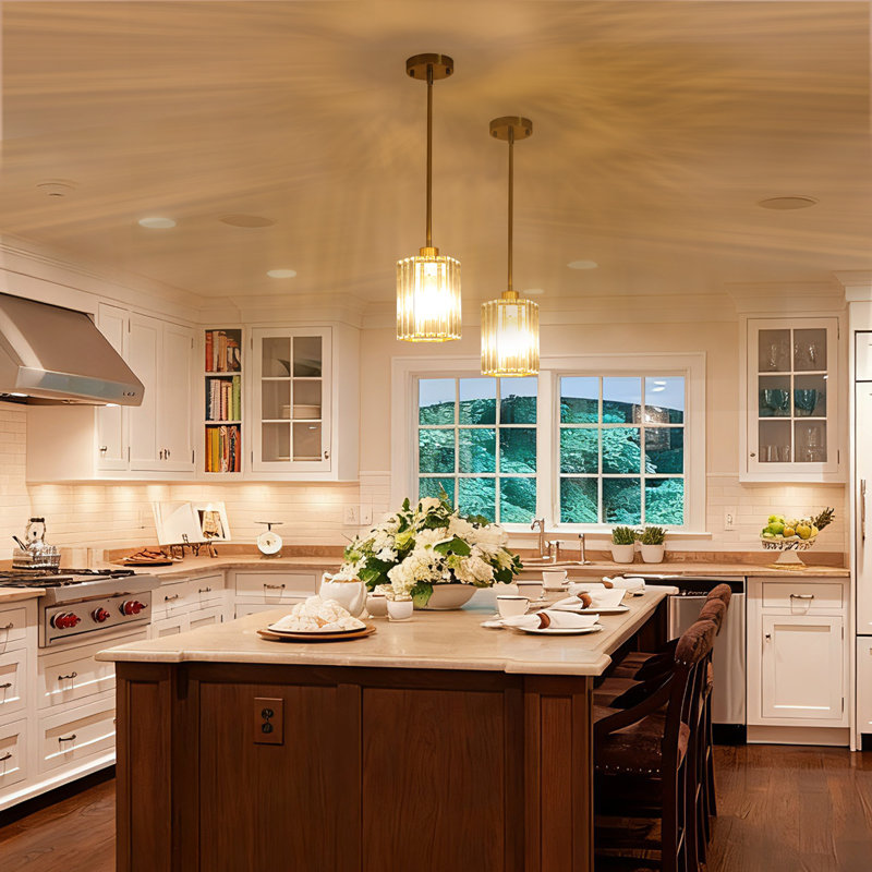 2 Pack Crystal Pendant Lighting For Kitchen Island, Gold