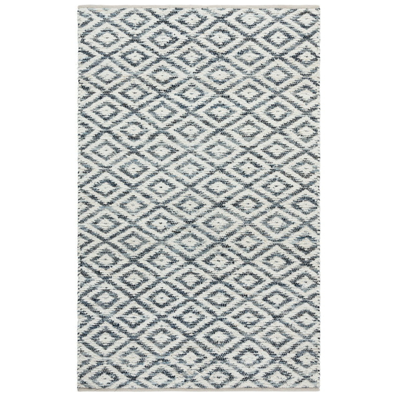 Natura 786 Hand Woven Denim/Salvage/Cotton Geometric Rug in Navy/Ivory, Rectangle 3' x 5'
