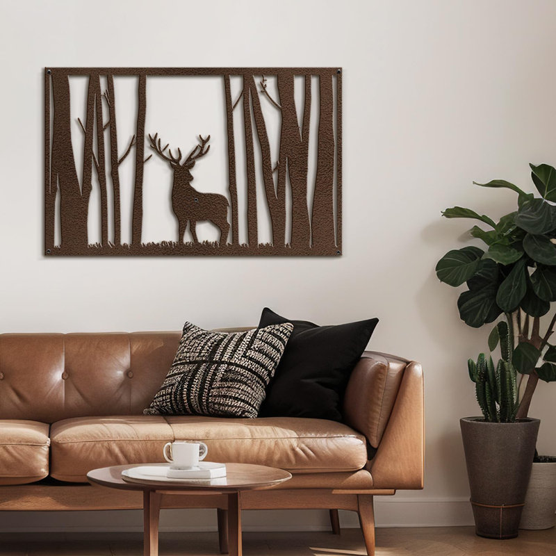 Décoration murale abstraite décorative murale cerf dans la forêt, Brun, H 11,52 po x l 18 po x P 0,05 po