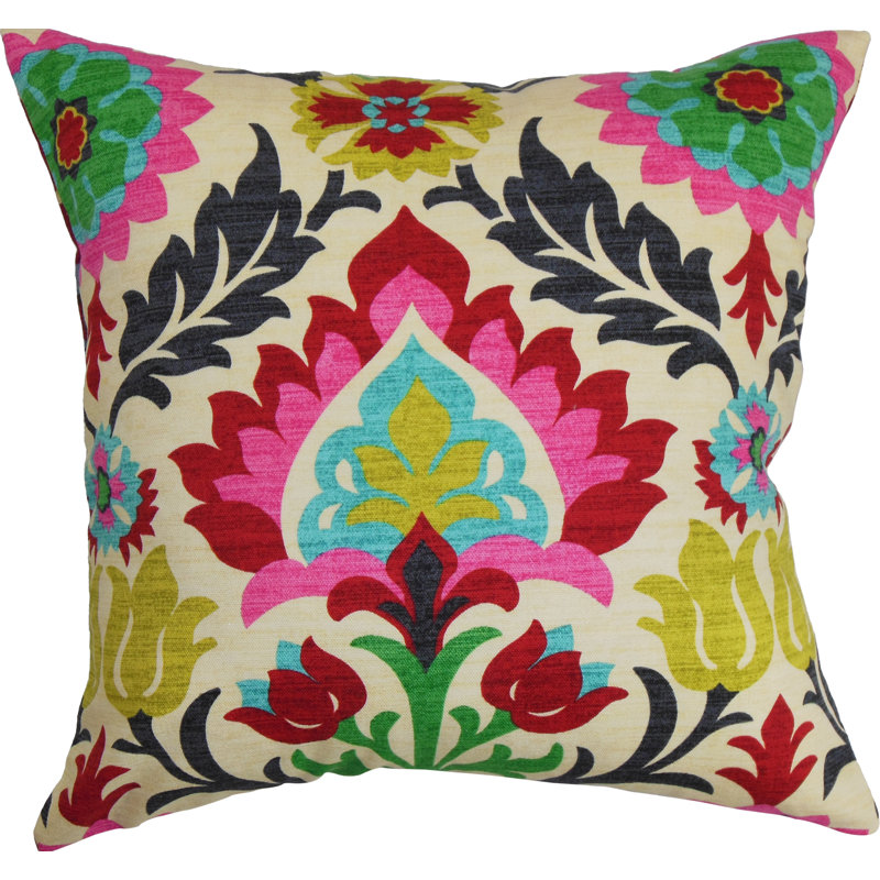 Coussin décoratif en coton floral Tahsis, 24 po x 24 po