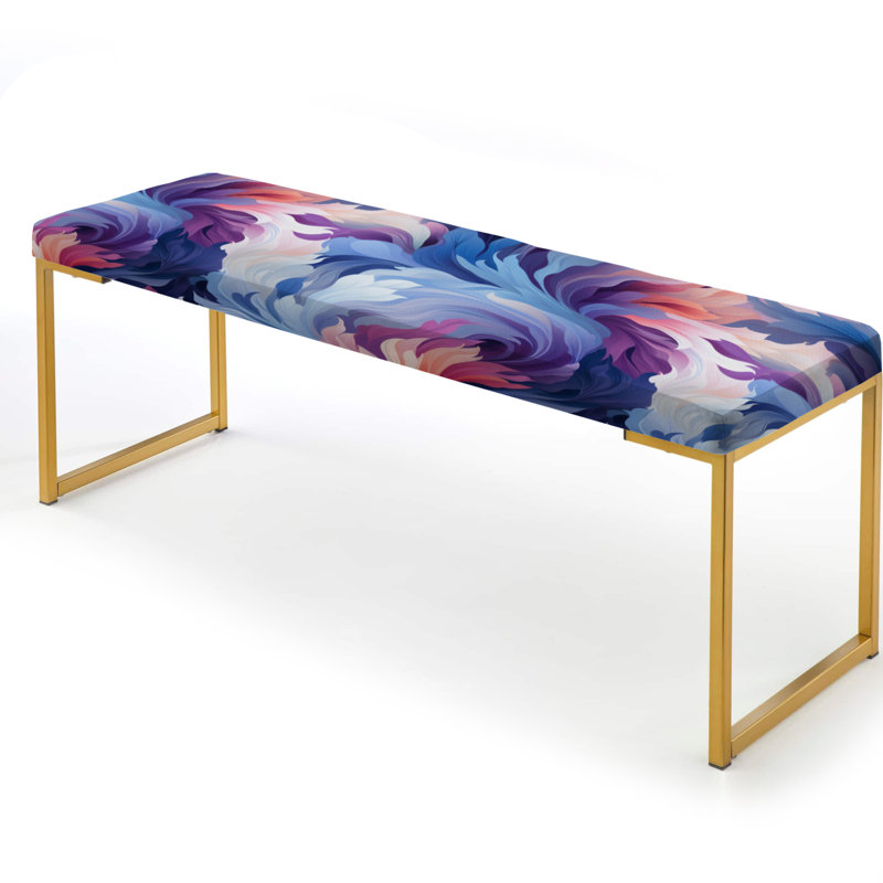 Plumes bleues et roses éthériques en ikat - banc abstrait tapissier doré