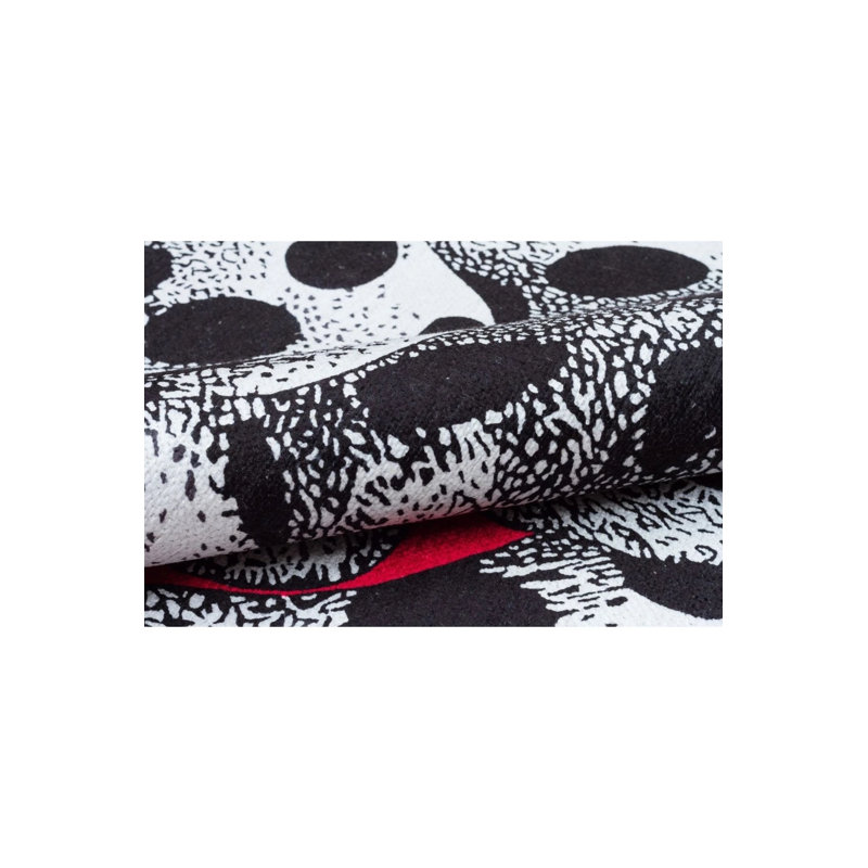 Cat Themed Red Black And White Carpet, Round 5'