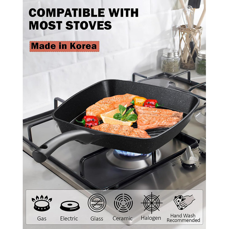 Non Stick Black Frying Pan Ceramic Marble Coated For Gas Electric