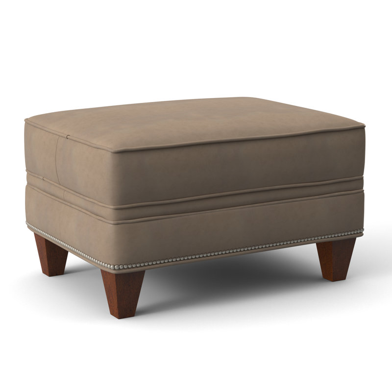 Taraval Ottoman, Aline Light Gray Stonewash Genuine Leather, New Classiques, Pewter