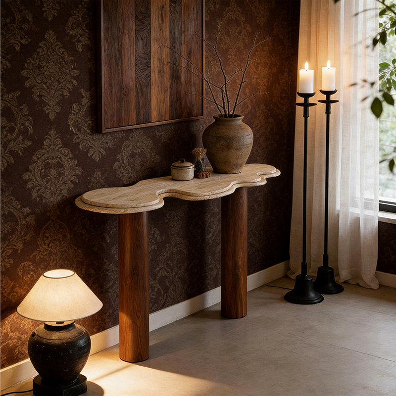 Stone Console Table, H 33,46 po x l 47,24 po x P 15,75 po