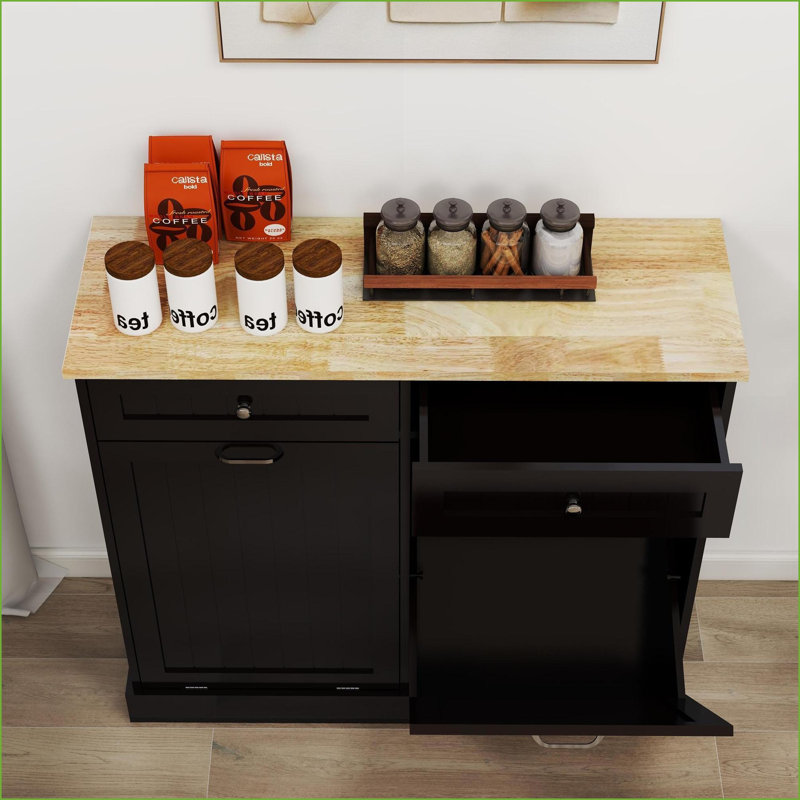 Armoire de cuisine avec deux tiroirs et amp; Compartiment inclinable, rangement pour bacs de 10 gallons | Noir | Panneau de fibres à densité moyenne